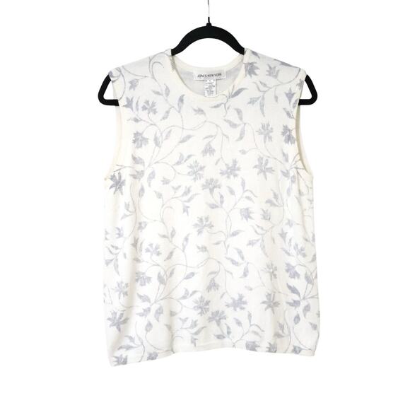 Vintage Jones New York Angora Wool Soft Floral Beaded Sleeveless Sweater M 80s - Picture 1 of 6